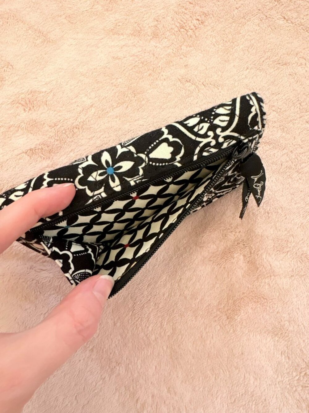 Vera Bradley Barcelona Euro Stripe Black White Floral Snap Small Trifold Wallet - Picture 3 of 8